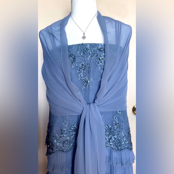 Blue Embellished Tiered maxi Dress for Cocktail Celebration or special occasion - Picture 3 of 13